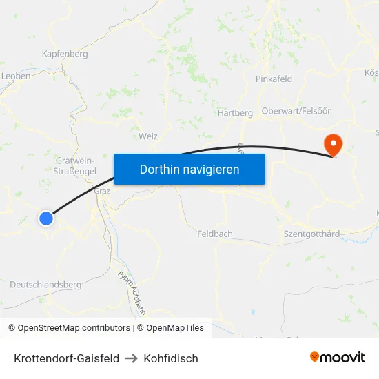 Krottendorf-Gaisfeld to Kohfidisch map