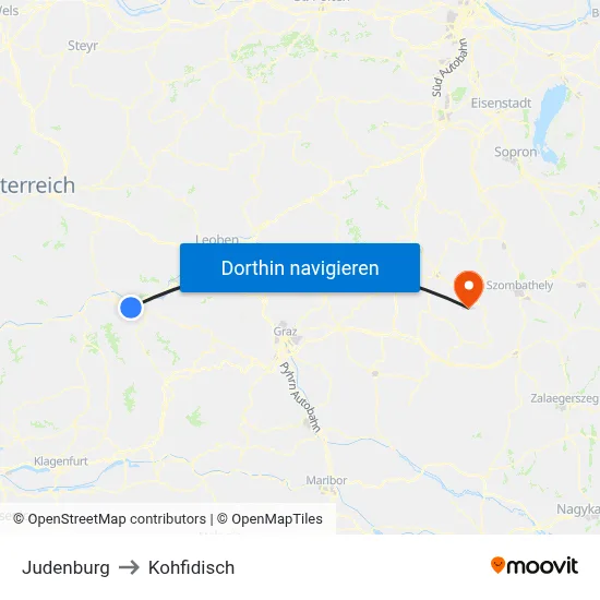 Judenburg to Kohfidisch map