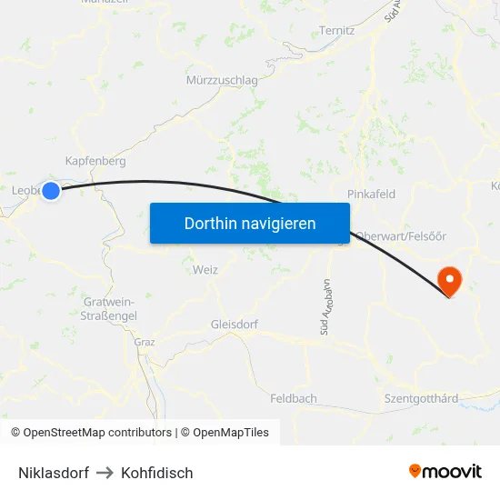Niklasdorf to Kohfidisch map