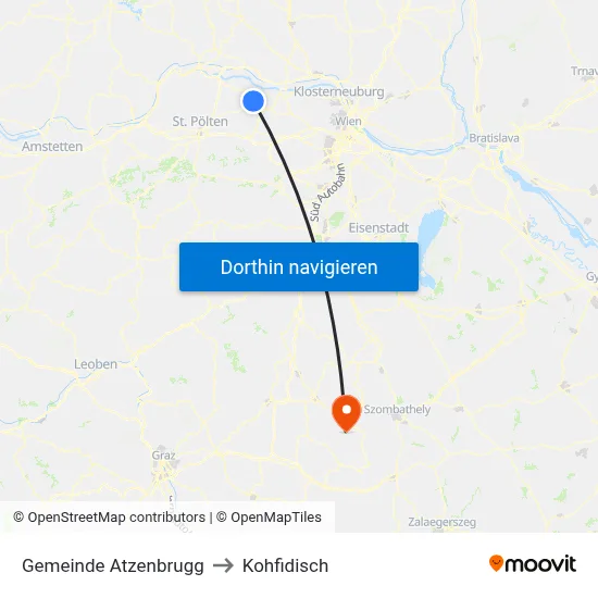 Gemeinde Atzenbrugg to Kohfidisch map