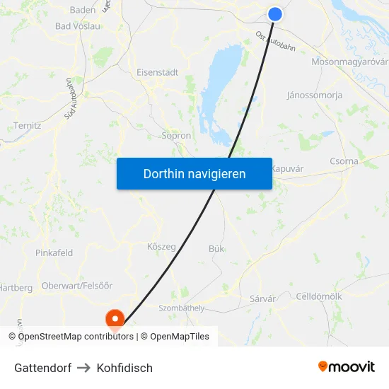 Gattendorf to Kohfidisch map