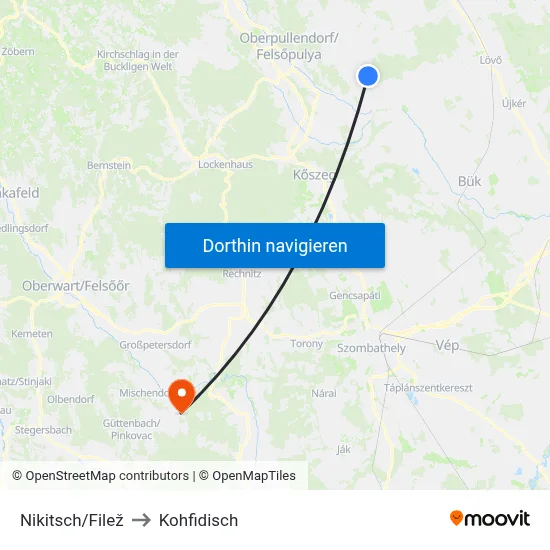 Nikitsch/Filež to Kohfidisch map
