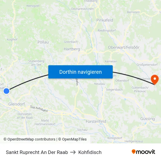 Sankt Ruprecht An Der Raab to Kohfidisch map