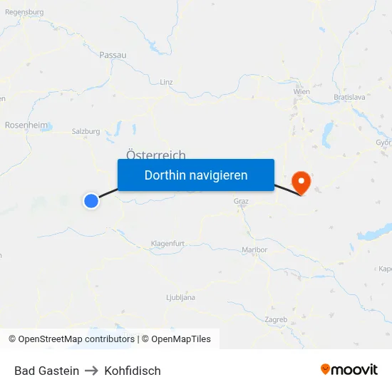 Bad Gastein to Kohfidisch map