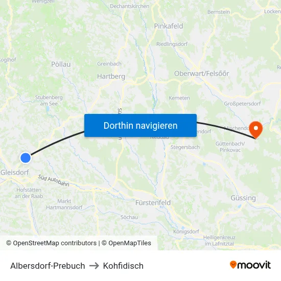 Albersdorf-Prebuch to Kohfidisch map