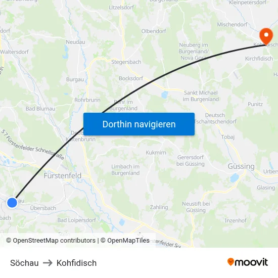 Söchau to Kohfidisch map