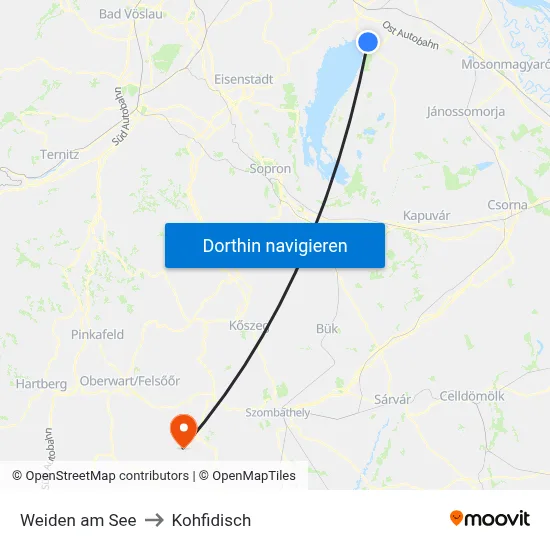Weiden am See to Kohfidisch map