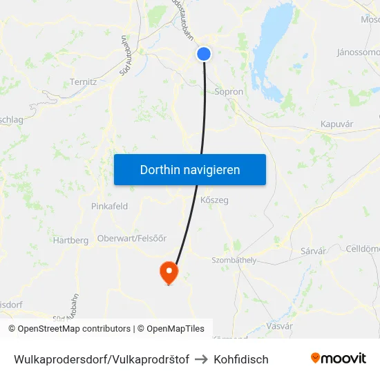 Wulkaprodersdorf/Vulkaprodrštof to Kohfidisch map