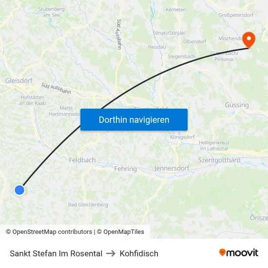 Sankt Stefan Im Rosental to Kohfidisch map