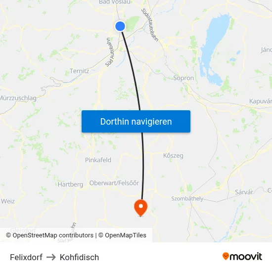 Felixdorf to Kohfidisch map