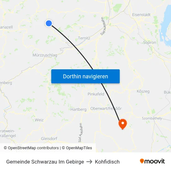 Gemeinde Schwarzau Im Gebirge to Kohfidisch map