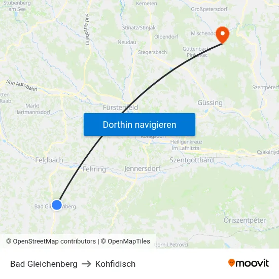 Bad Gleichenberg to Kohfidisch map