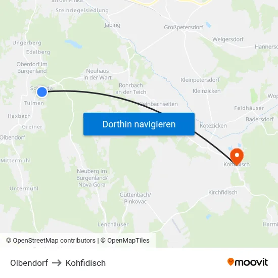 Olbendorf to Kohfidisch map