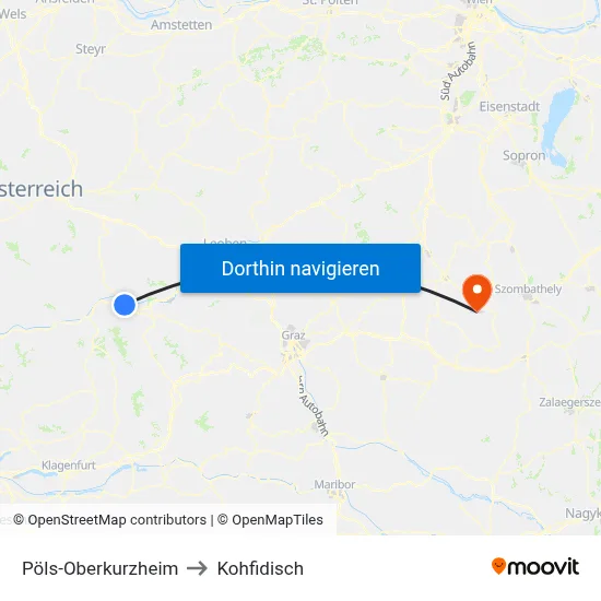 Pöls-Oberkurzheim to Kohfidisch map