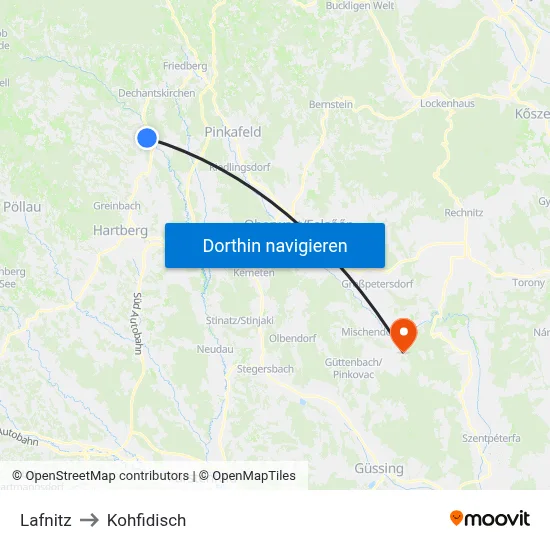 Lafnitz to Kohfidisch map