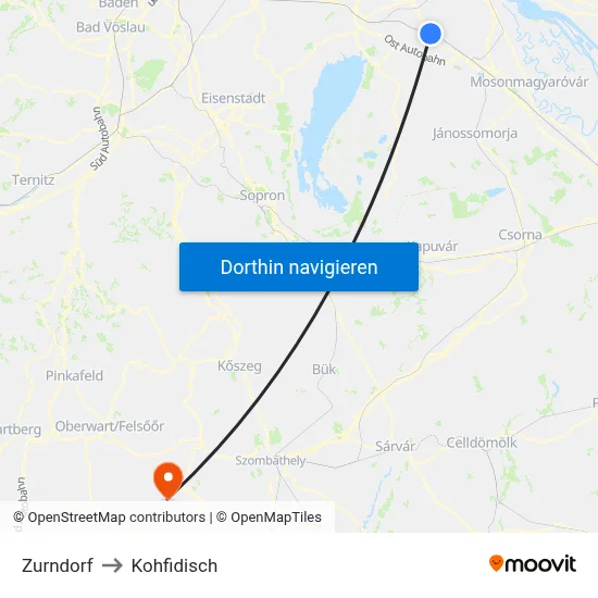 Zurndorf to Kohfidisch map