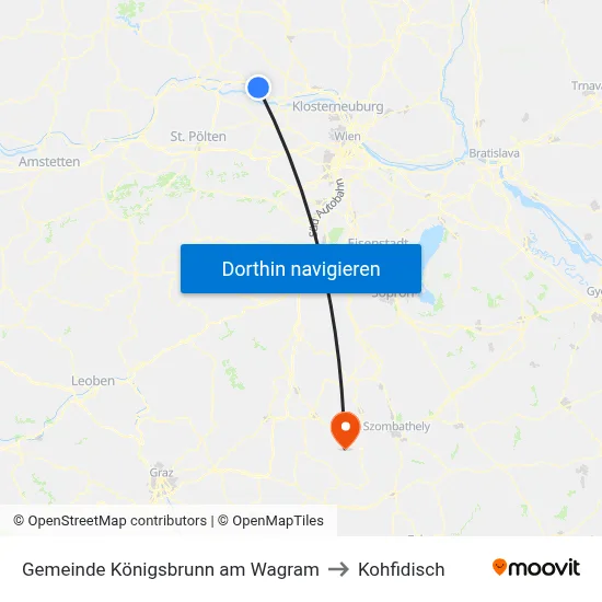 Gemeinde Königsbrunn am Wagram to Kohfidisch map