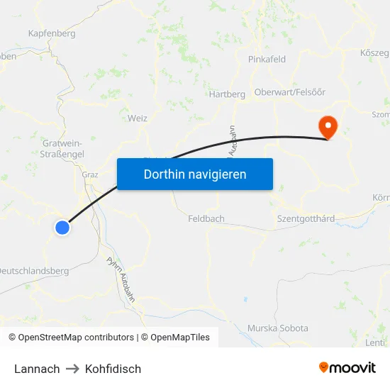 Lannach to Kohfidisch map