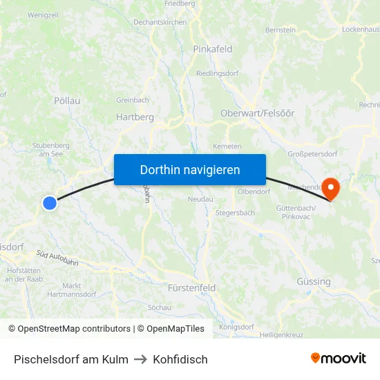 Pischelsdorf am Kulm to Kohfidisch map