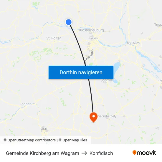 Gemeinde Kirchberg am Wagram to Kohfidisch map