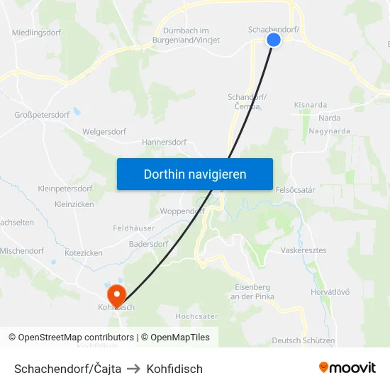 Schachendorf/Čajta to Kohfidisch map