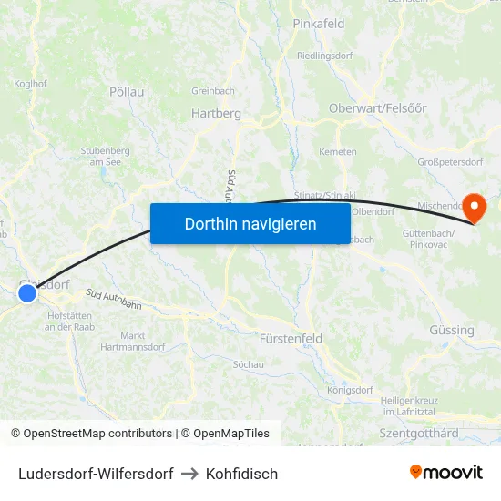 Ludersdorf-Wilfersdorf to Kohfidisch map