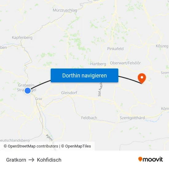 Gratkorn to Kohfidisch map