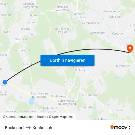 Bocksdorf to Kohfidisch map