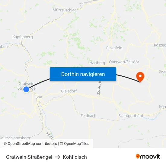 Gratwein-Straßengel to Kohfidisch map