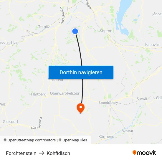 Forchtenstein to Kohfidisch map