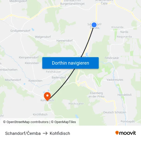 Schandorf/Čemba to Kohfidisch map