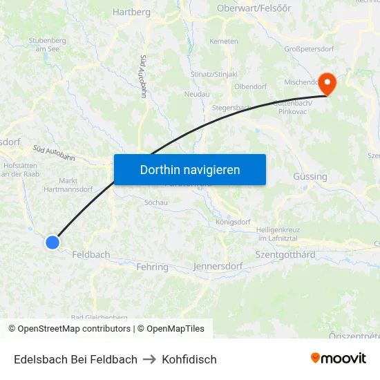 Edelsbach Bei Feldbach to Kohfidisch map