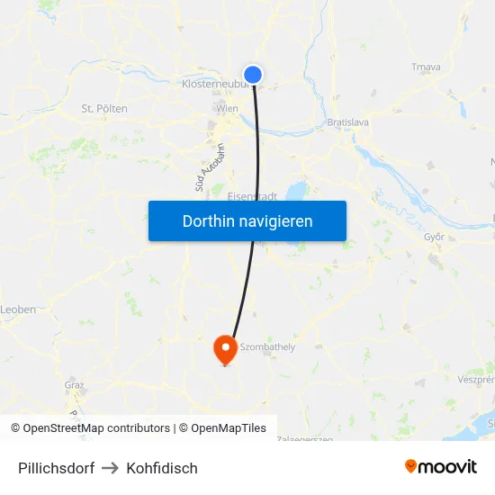 Pillichsdorf to Kohfidisch map