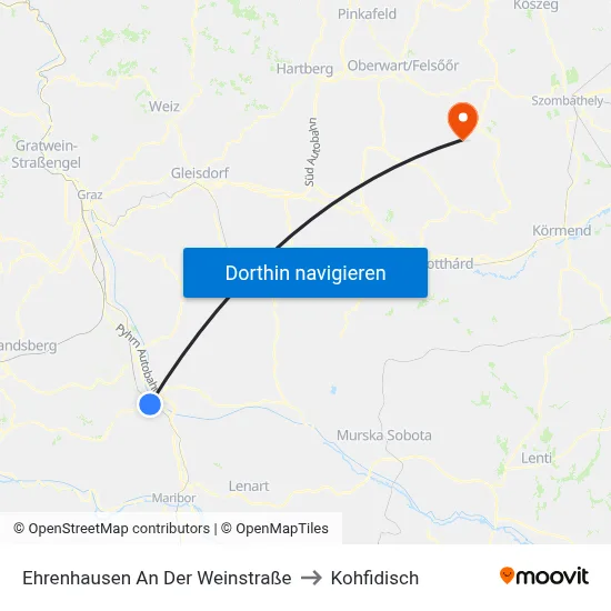 Ehrenhausen An Der Weinstraße to Kohfidisch map