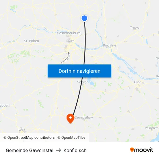 Gemeinde Gaweinstal to Kohfidisch map