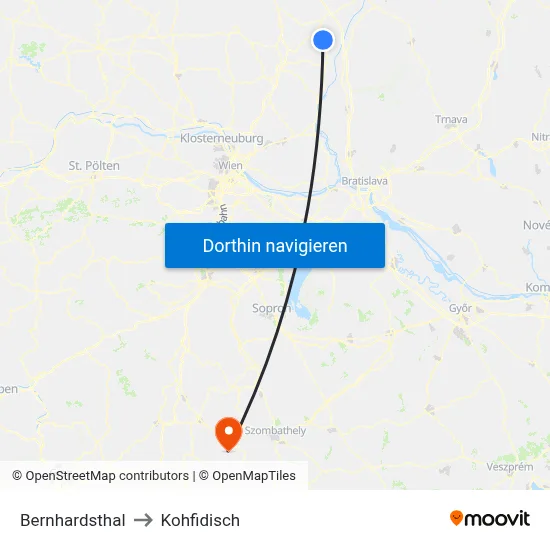 Bernhardsthal to Kohfidisch map