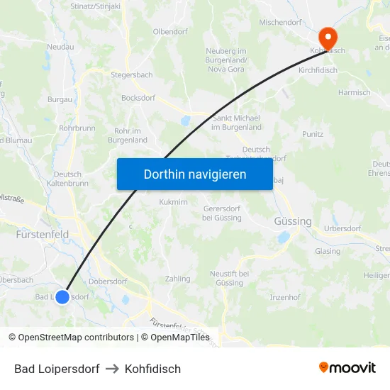 Bad Loipersdorf to Kohfidisch map