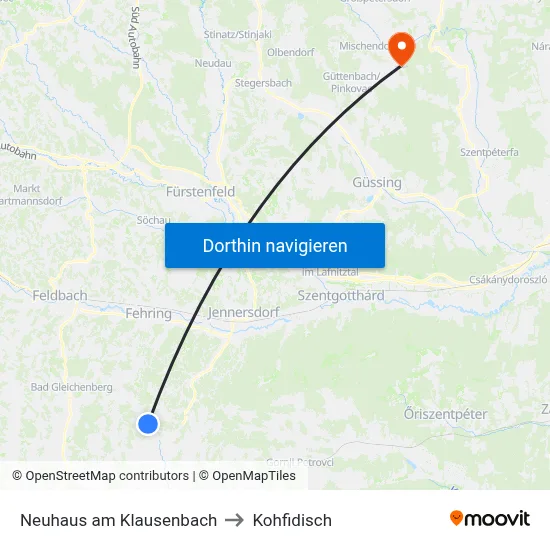 Neuhaus am Klausenbach to Kohfidisch map