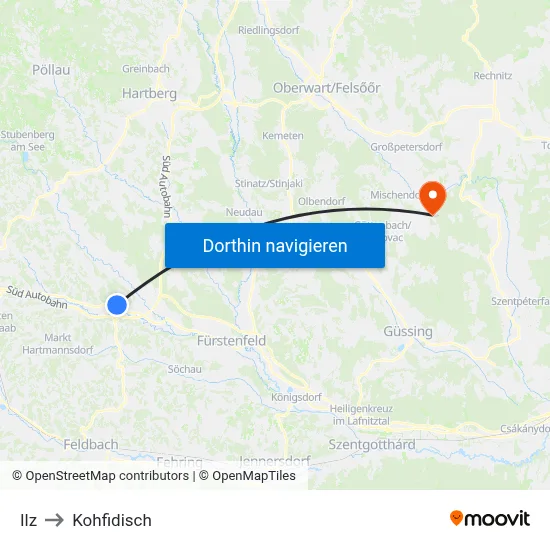 Ilz to Kohfidisch map