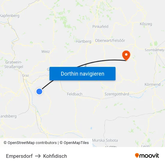 Empersdorf to Kohfidisch map