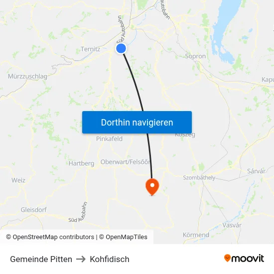 Gemeinde Pitten to Kohfidisch map