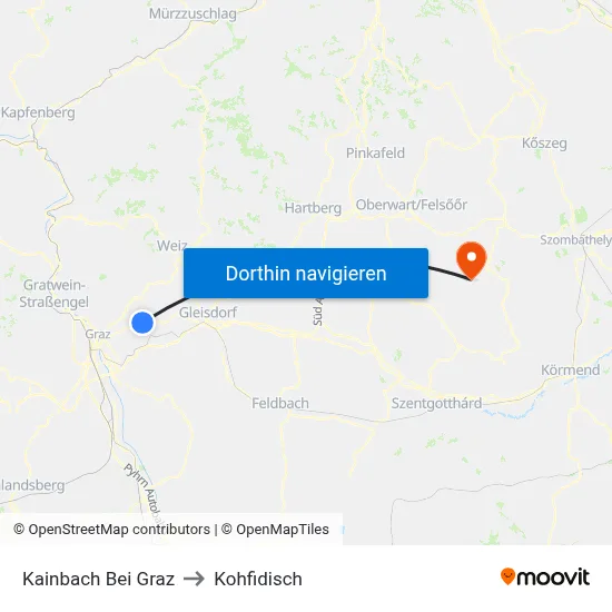 Kainbach Bei Graz to Kohfidisch map