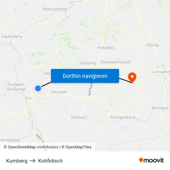 Kumberg to Kohfidisch map