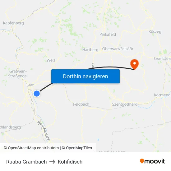 Raaba-Grambach to Kohfidisch map