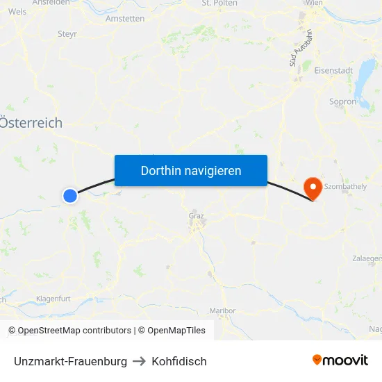 Unzmarkt-Frauenburg to Kohfidisch map