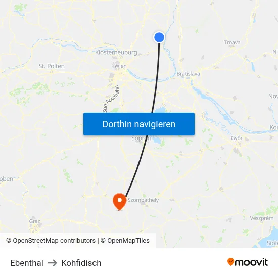 Ebenthal to Kohfidisch map