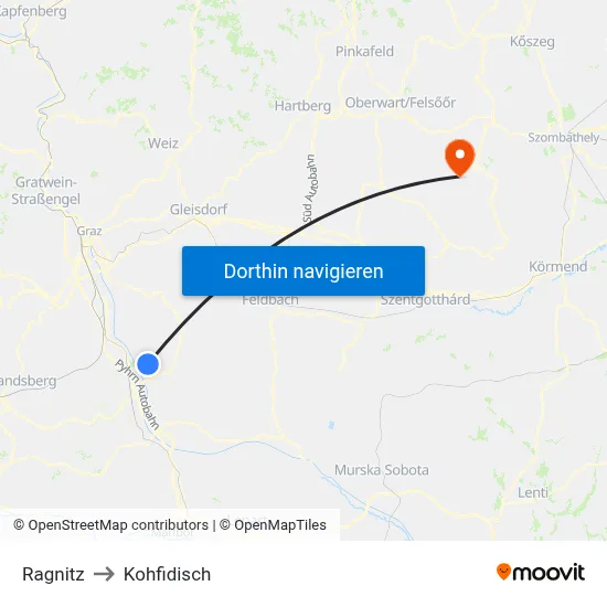 Ragnitz to Kohfidisch map