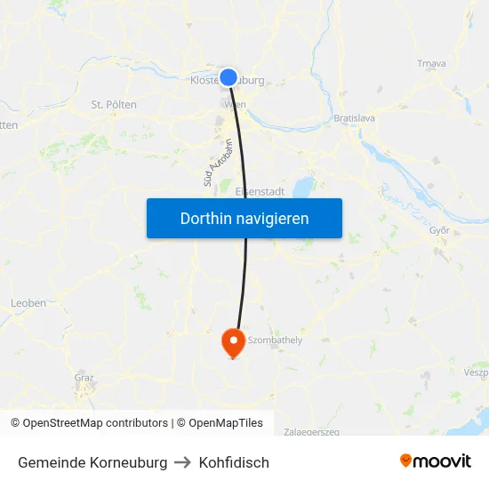 Gemeinde Korneuburg to Kohfidisch map