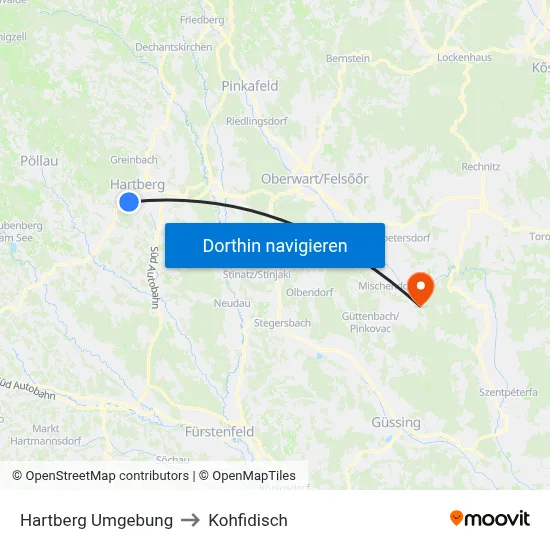 Hartberg Umgebung to Kohfidisch map