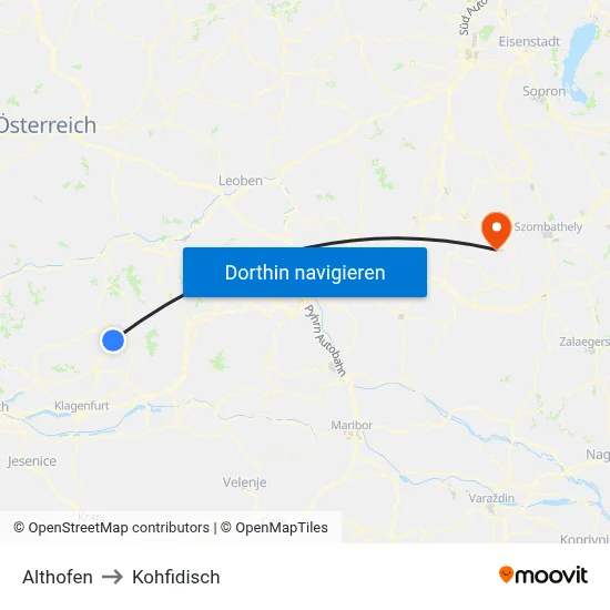 Althofen to Kohfidisch map